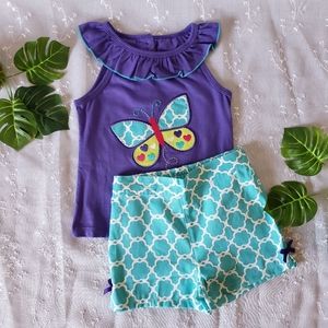Butterfly Shirt & Flower Shorts 2 Piece Set